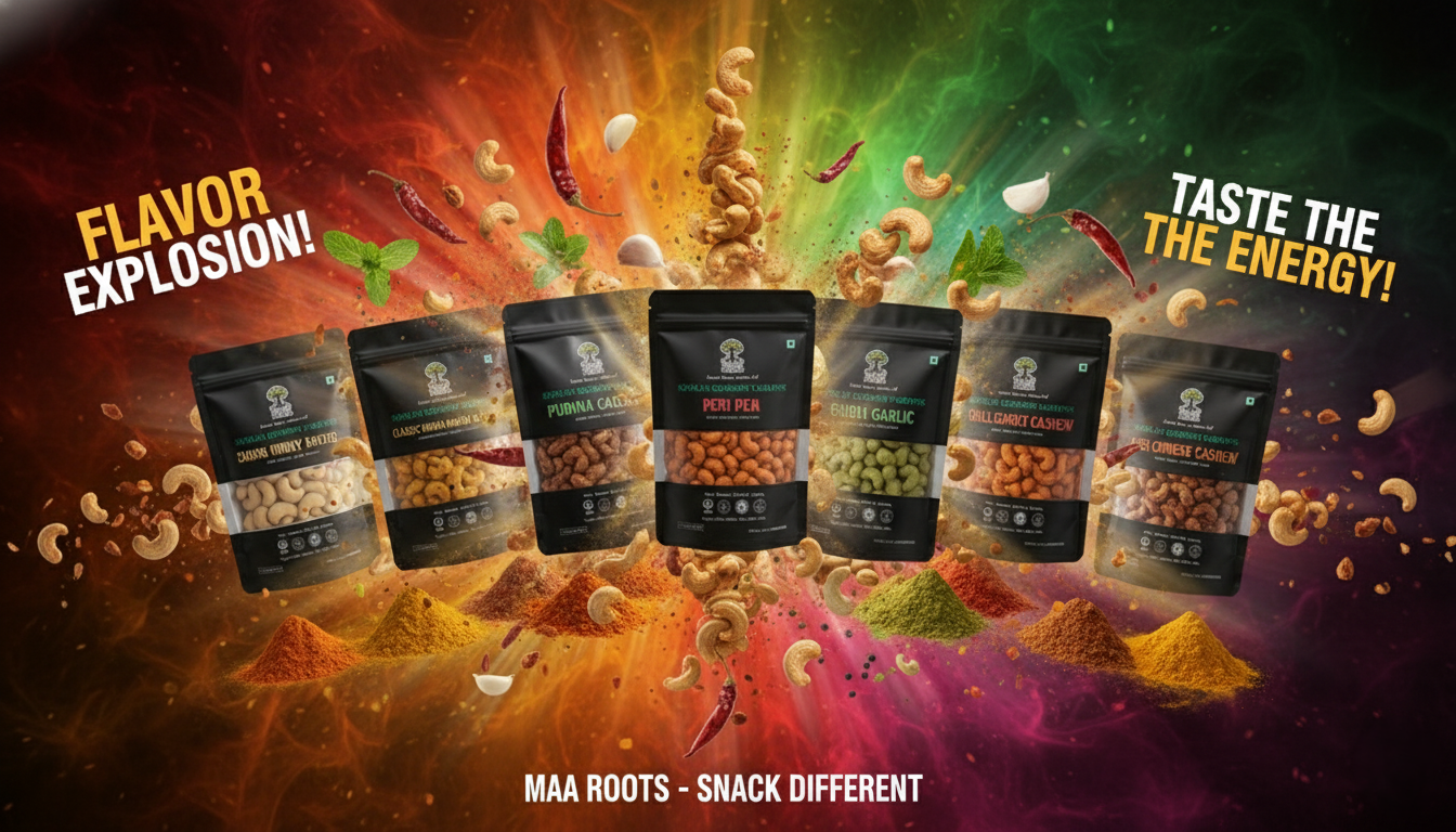 Maa Roots Black Pepper Flavoured Konkan Cashews | Bold & Aromatic Snac