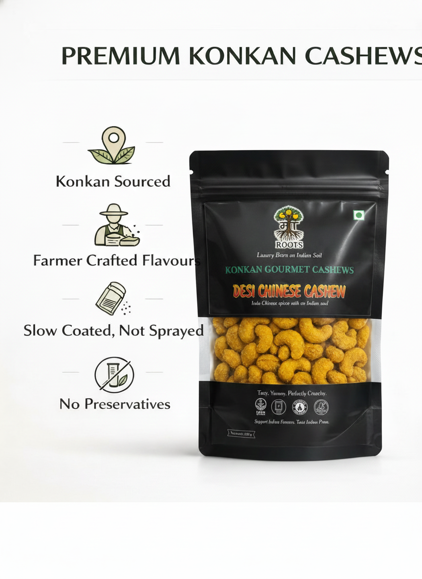 Maa Roots Desi Chinese Cashews 200g | Schezwan Style Indo-Chinese Flavoured Konkan Cashews