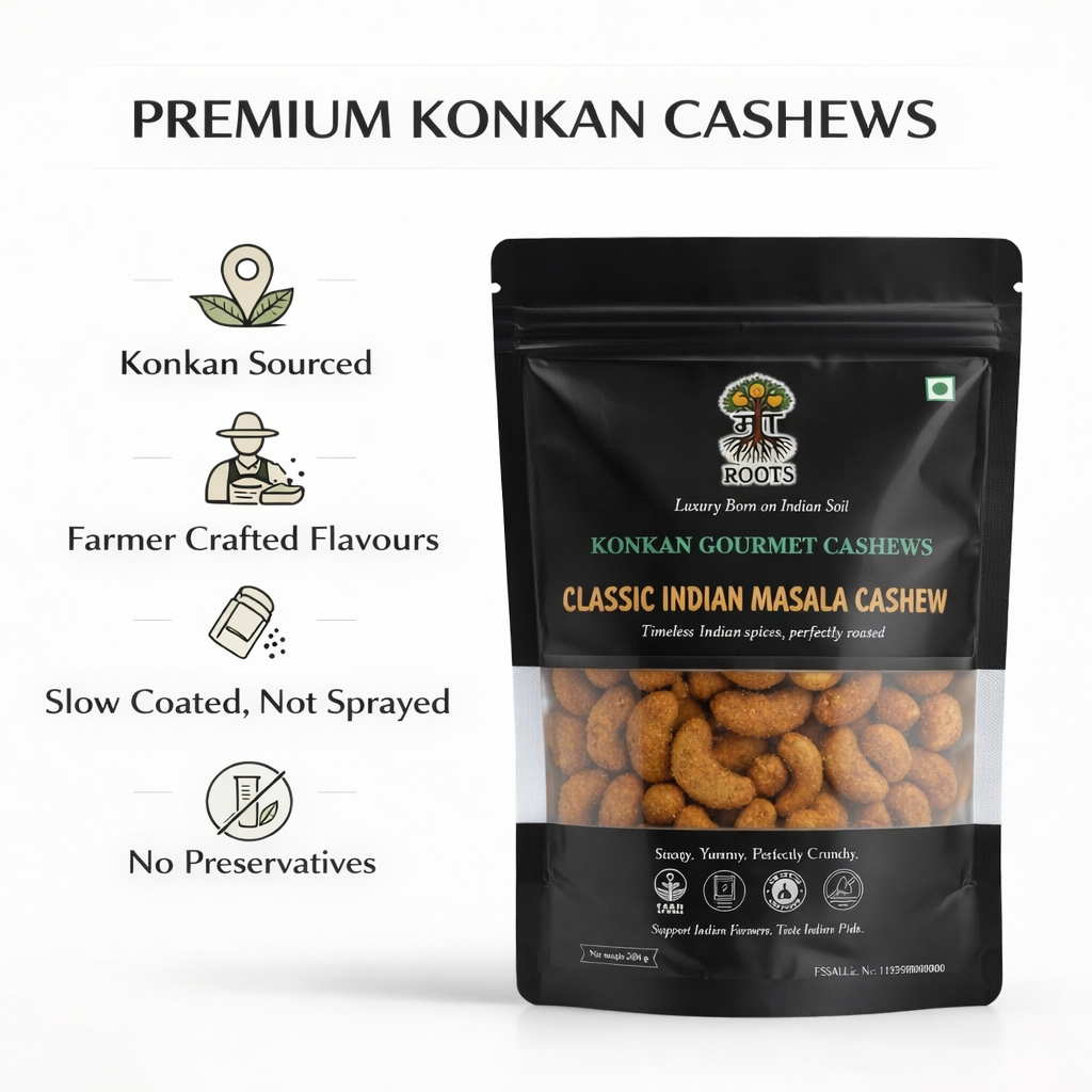 Maa Roots Classic Masala Cashews 200g | Traditional Indian Masala Flavored Konkan Cashews