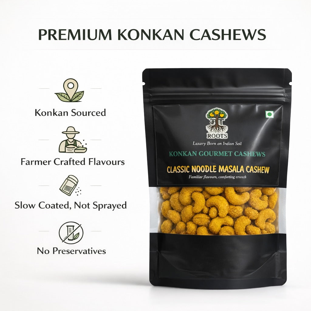 Maa Roots Classic Noodle Masala Cashew Nuts 200g | Noodle Masala Style Flavored Cashew