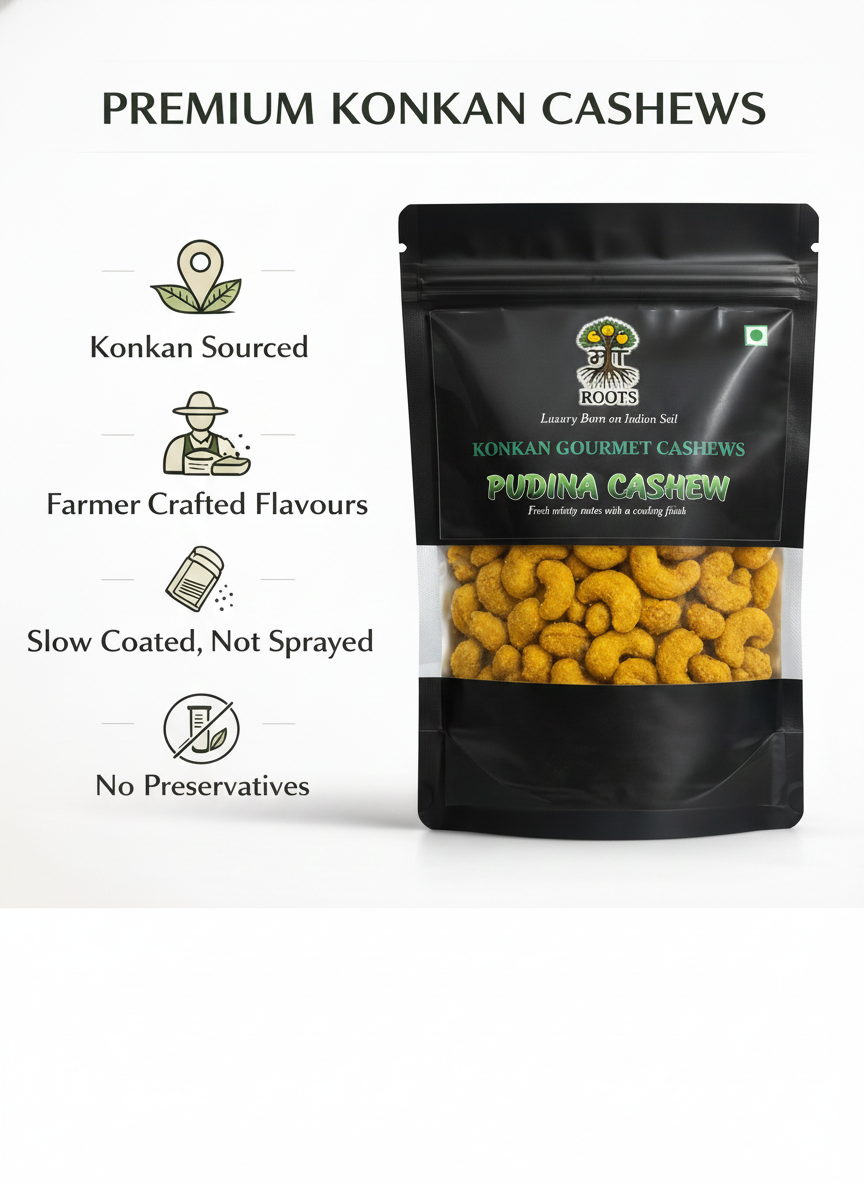 Maa Roots Pudina Cashews 200g | Mint Flavored Konkan Cashews
