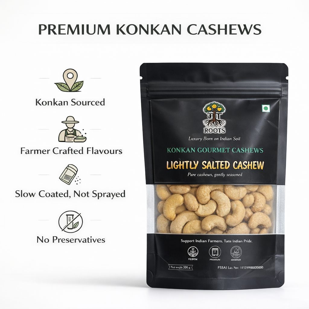 Maa Roots Salted Cashews 200g | Lightly Salted Konkan Cashews