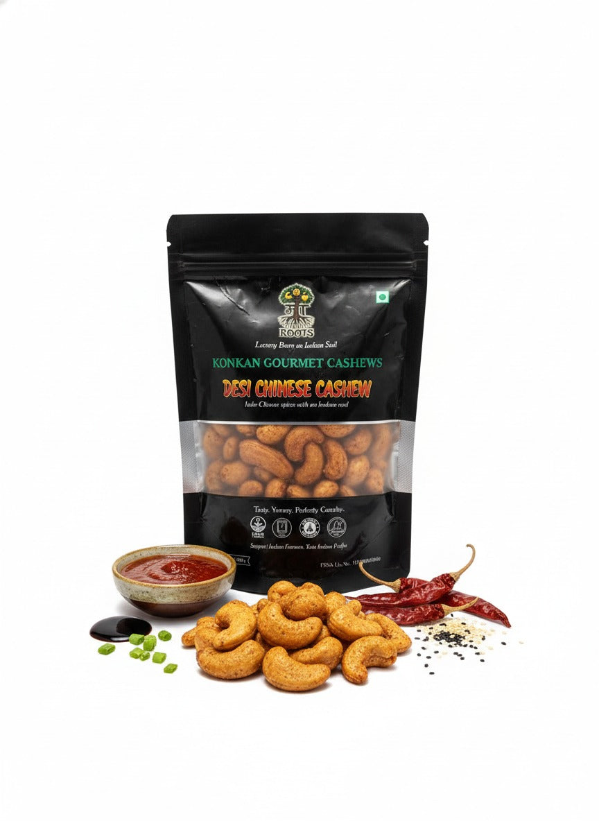 Maa Roots Desi Chinese Cashews 200g | Schezwan Style Indo-Chinese Flavoured Konkan Cashews