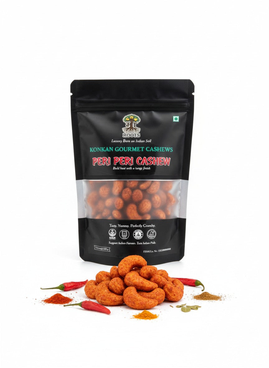 Maa Roots Peri Peri Cashews 200g | Peri Peri Style Flavoured Konkan Cashews