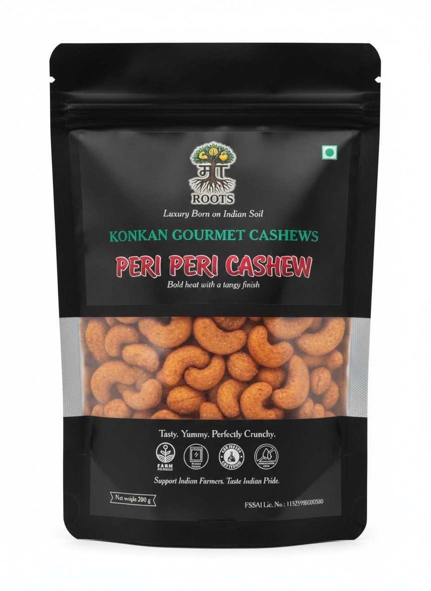 Maa Roots Peri Peri Cashews 200g | Peri Peri Style Flavoured Konkan Cashews