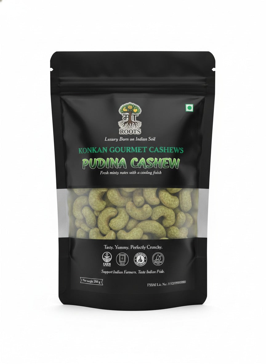 Maa Roots Pudina Cashews 200g | Mint Flavored Konkan Cashews
