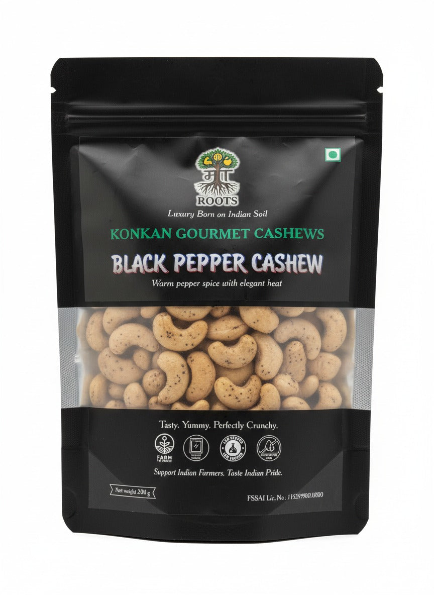 Maa Roots Black Pepper Cashews 200g | Pepper Flavored Konkan Cashews