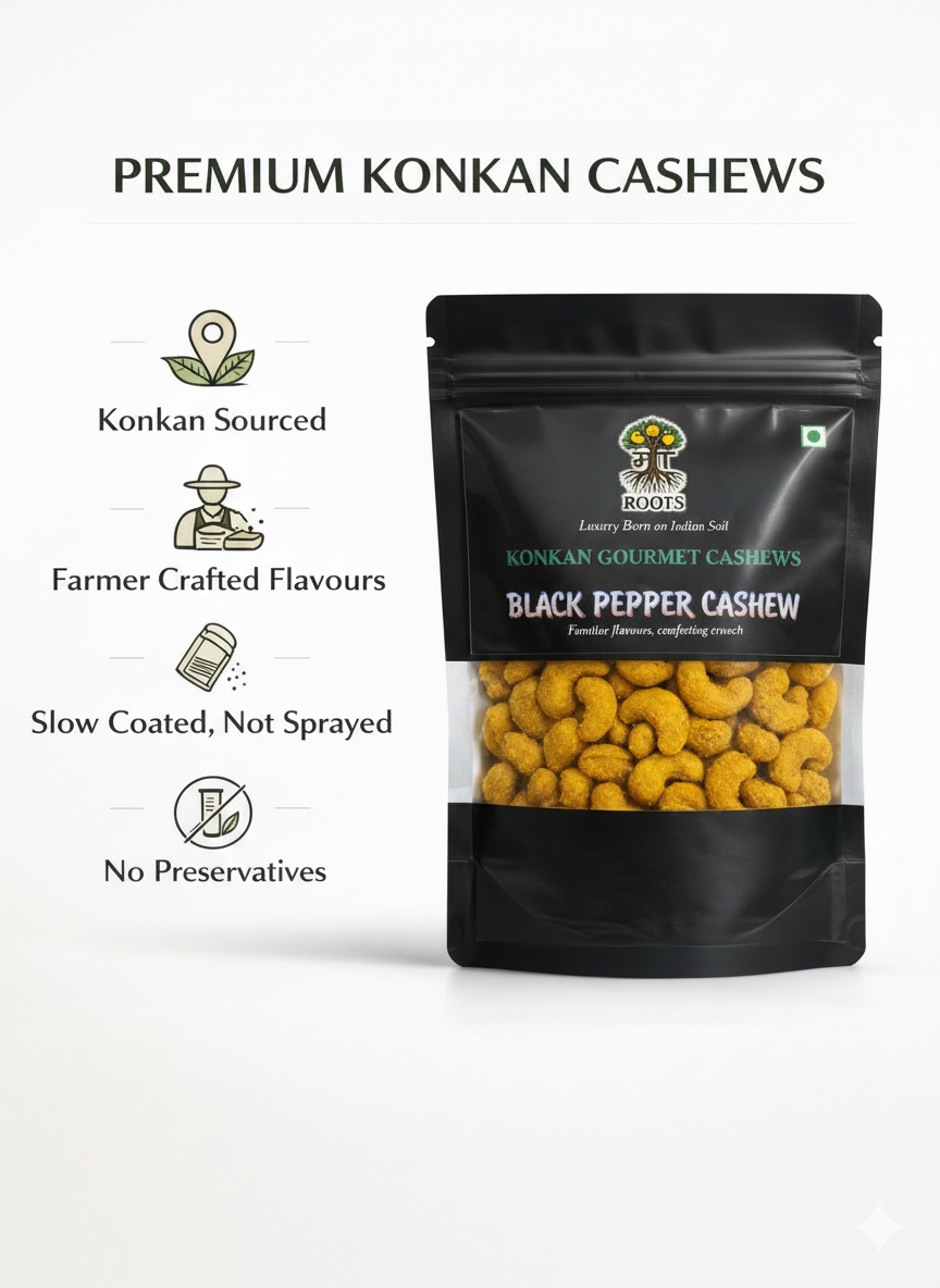 Maa Roots Black Pepper Cashews 200g | Pepper Flavored Konkan Cashews