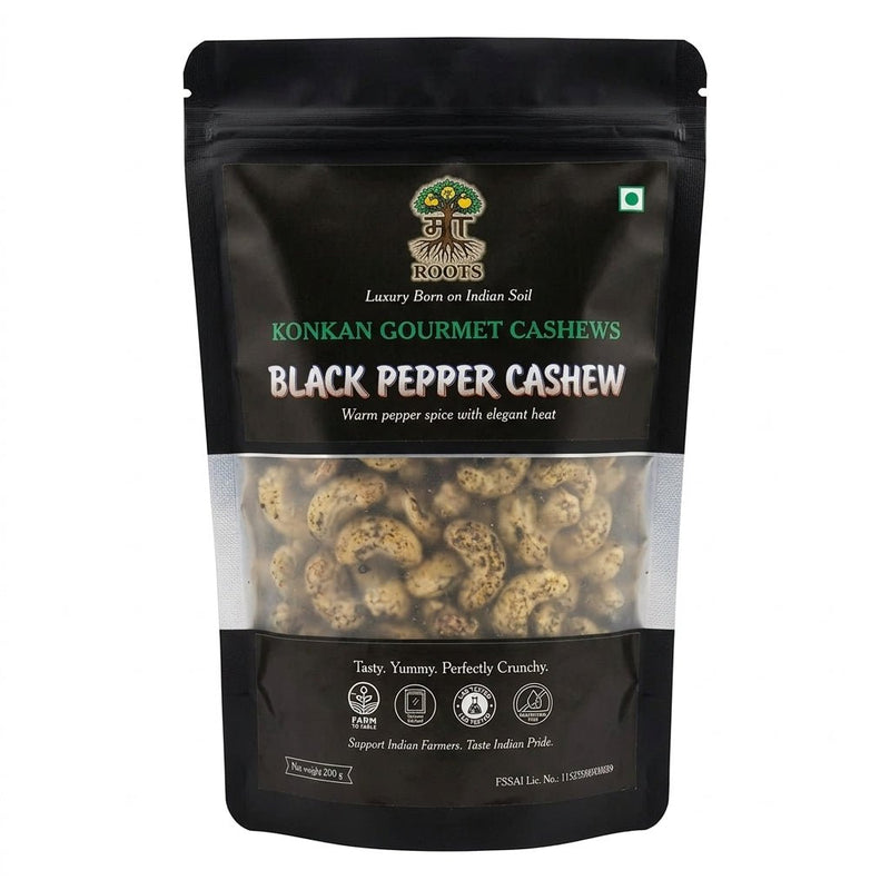 Maa Roots Black Pepper Flavoured Konkan Cashews | Bold & Aromatic Snack Cashews - Maa Roots