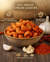 Maa Roots Chilli Garlic Spicy Flavoured Konkan Cashews 200g | Premium Whole Bold & Savoury Cashews - Maa Roots