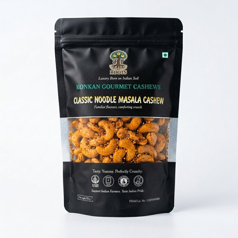 Maa Roots Classic Noodle Masala Flavoured Konkan Cashew Nuts | Spicy, Savoury Crunchy Cashews - Maa Roots