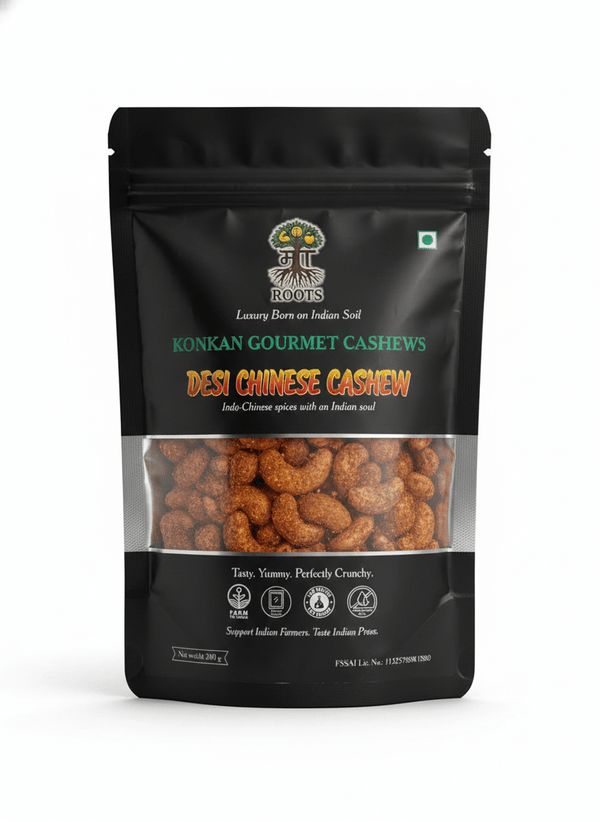 Maa Roots Desi Chinese Cashews 200g | Schezwan Style Indo-Chinese Flavoured Konkan Cashews