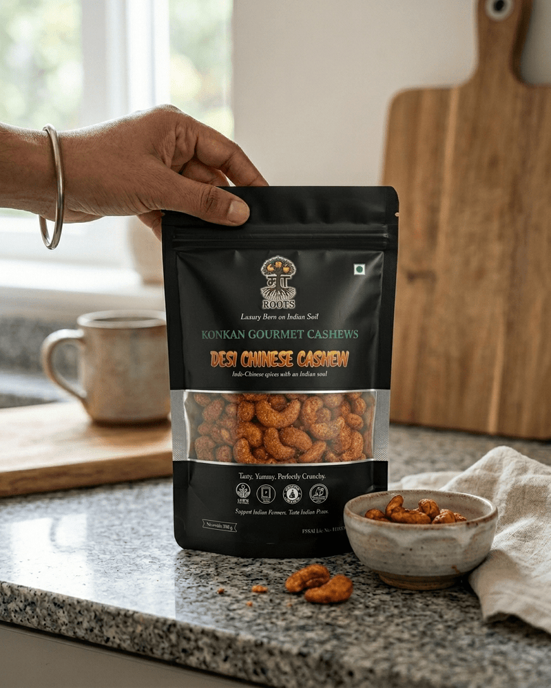 Maa Roots Desi Chinese Cashews 200g | Schezwan Style Indo - Chinese Flavoured Konkan Cashews - Maa Roots