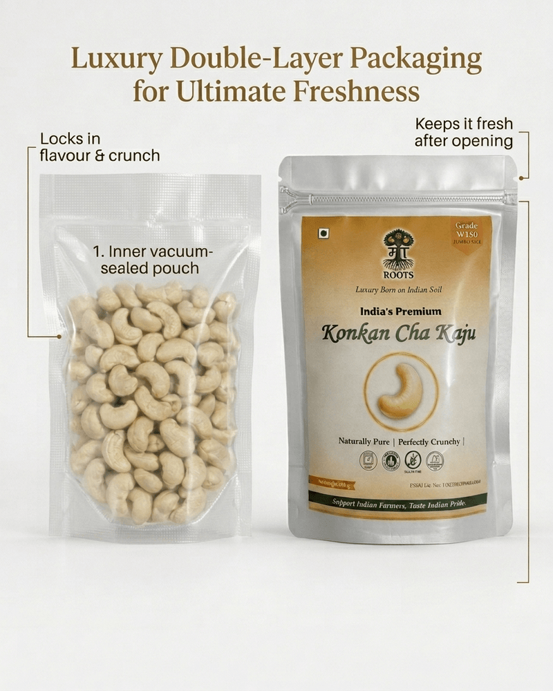 Maa Roots Konkan W180 Jumbo Cashews 200g | Extra Large Premium Whole Cashew Nuts - Maa Roots