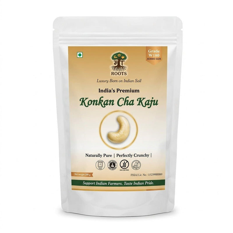 Maa Roots Konkan W180 Jumbo Cashews 200g | Extra Large Premium Whole Cashew Nuts - Maa Roots