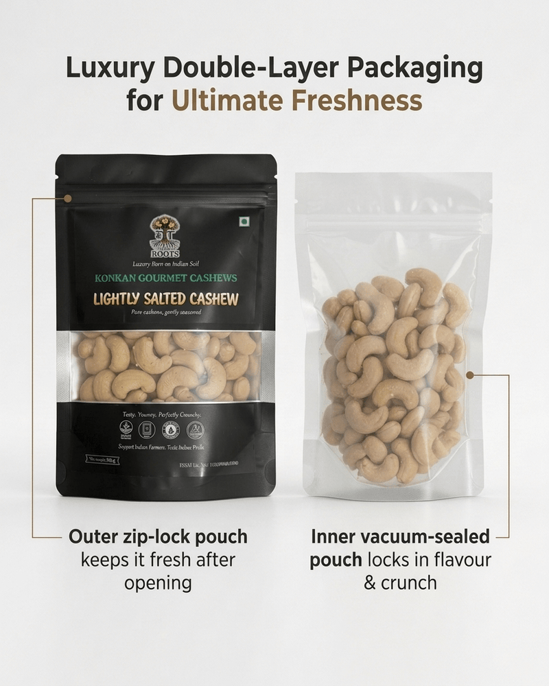 Maa Roots Lightly Salted Premium Konkan Cashews 200g |Classic, Clean & Crunchy Snack Cashew - Maa Roots