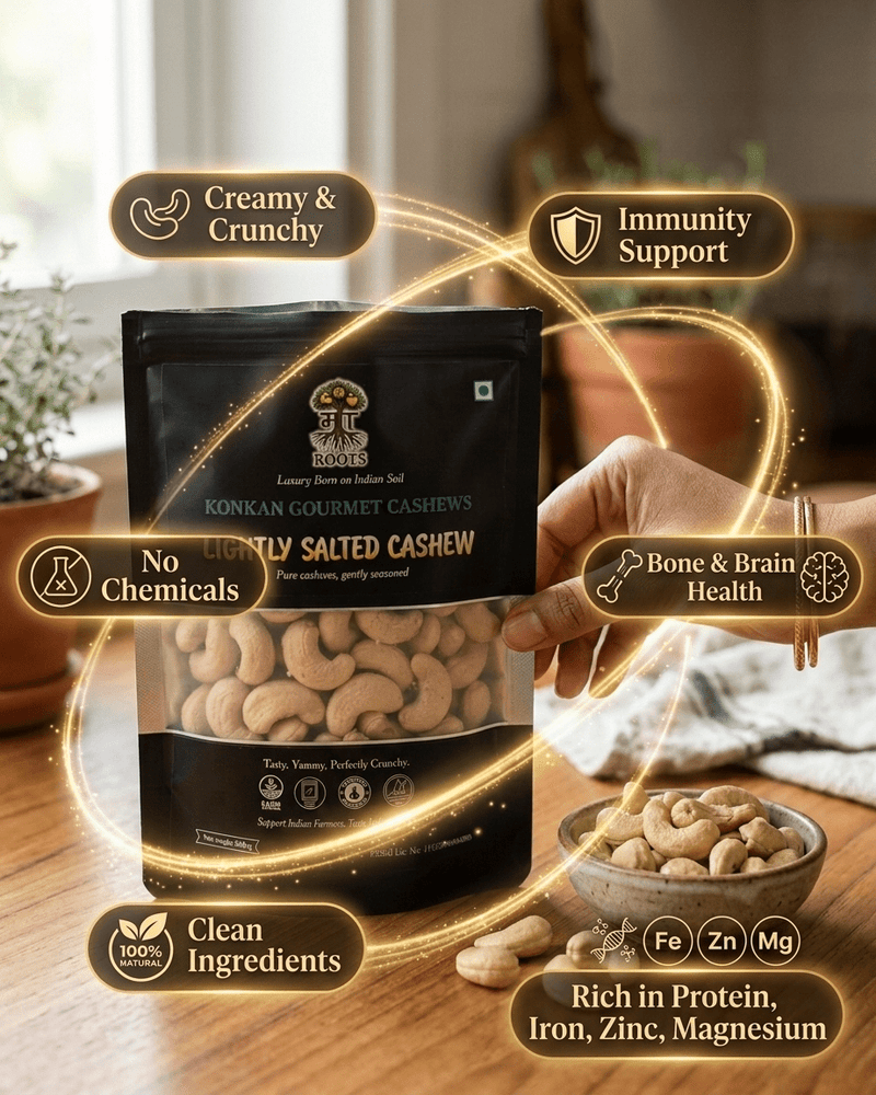 Maa Roots Lightly Salted Premium Konkan Cashews 200g |Classic, Clean & Crunchy Snack Cashew - Maa Roots