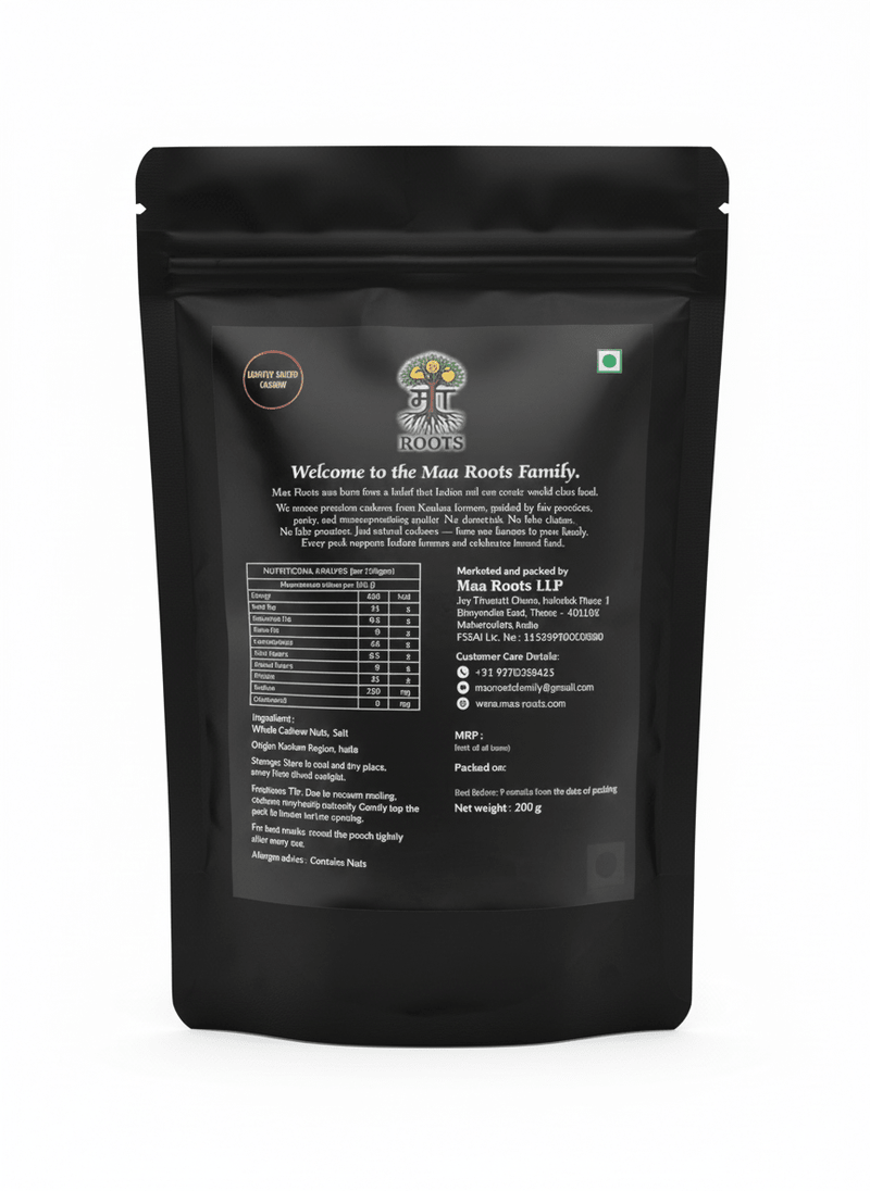 Maa Roots Lightly Salted Premium Konkan Cashews 200g |Classic, Clean & Crunchy Snack Cashew - Maa Roots