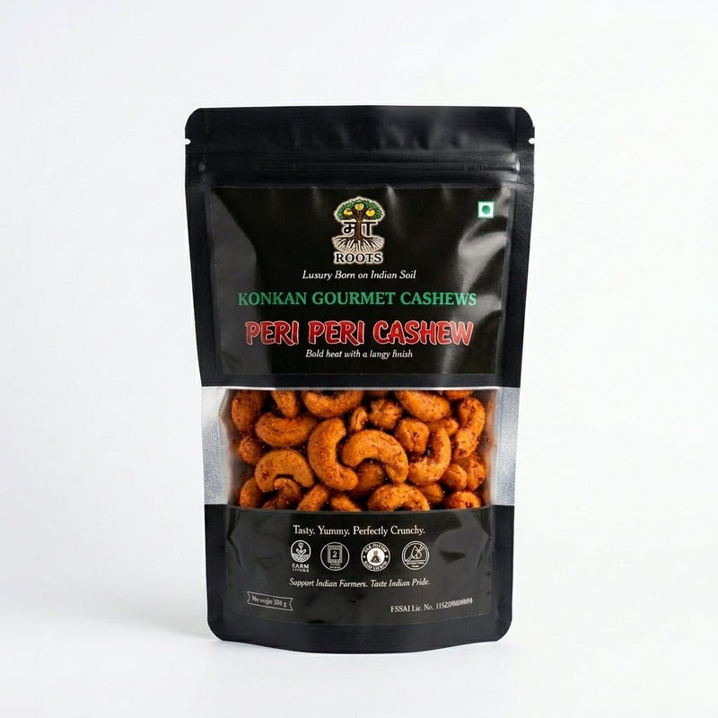 Maa Roots Peri Peri Flavoured Premium Konkan Cashews|Bold, Tangy & Spicy Gourmet Cashews - Maa Roots