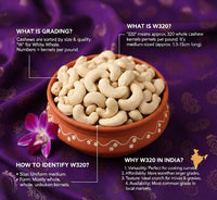 Maa Roots W320 Cashew Nuts 200g | Premium Whole Unroasted Cashew - Maa Roots