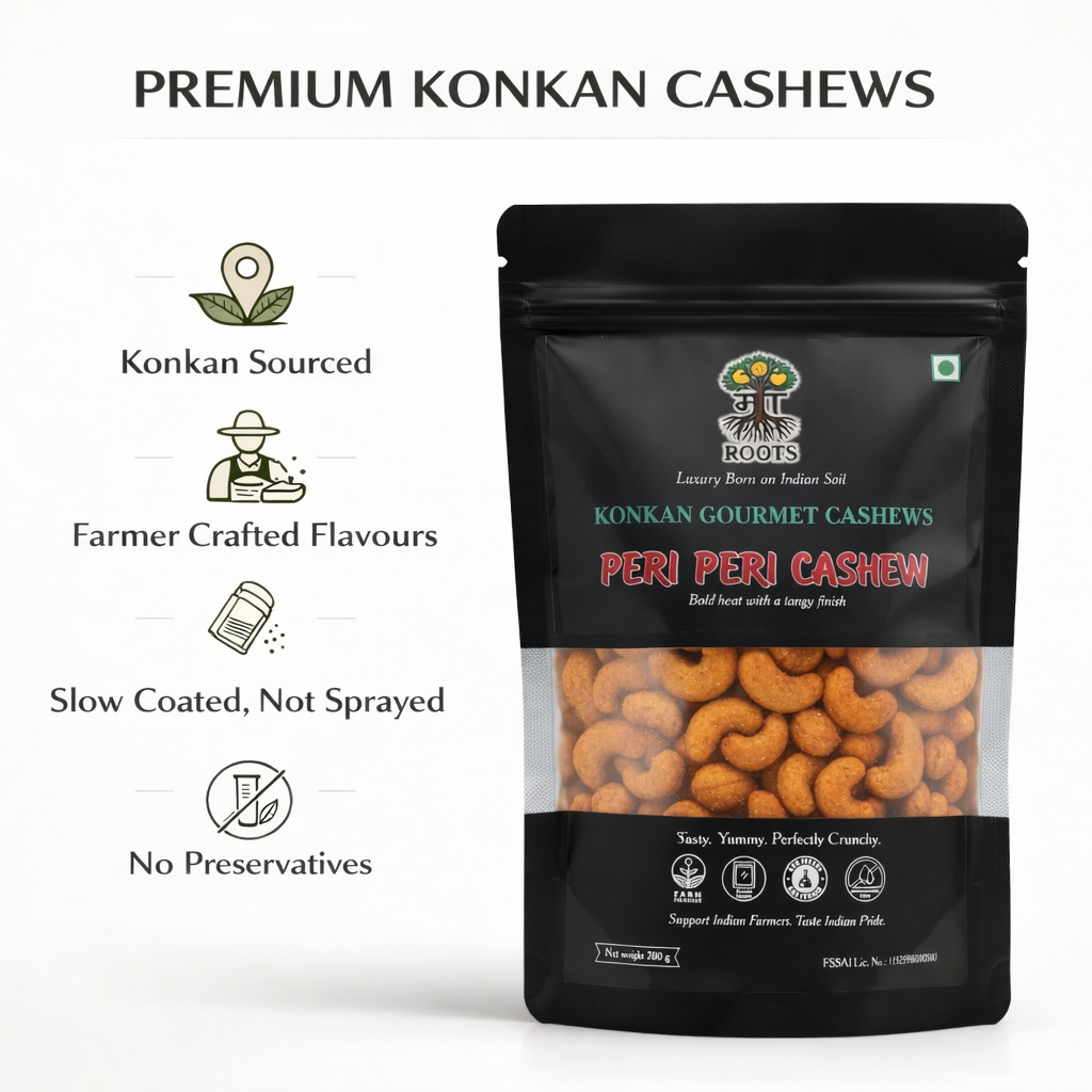 Maa Roots Peri Peri Cashews 200g | Peri Peri Style Flavoured Konkan Cashews